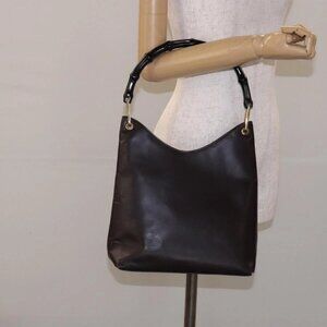 GUCCI Bamboo Shoulder Bag Leather Dark Brown Gold
